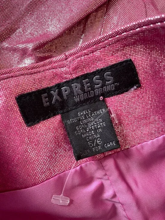 Rare Vintage Y2K Express Hot Pink 100% Leather Halter Top Skirt Set Sz XS Fest - Picture 15 of 16